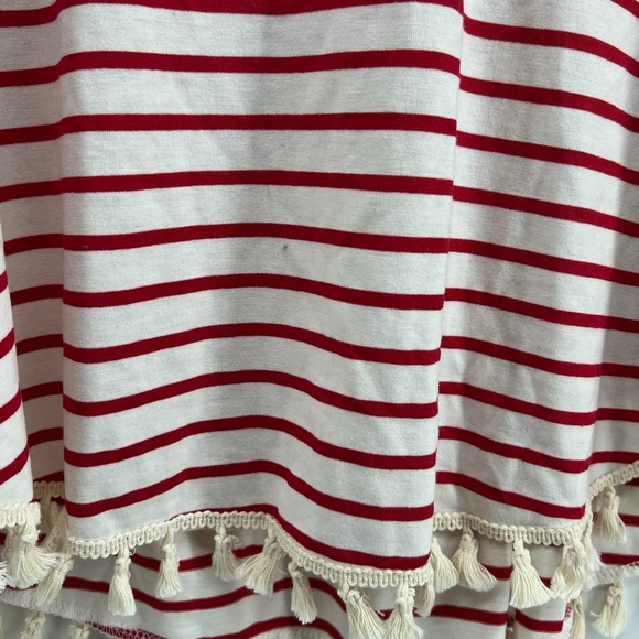 Umgee Sz Large Red White Blue Striped Shirt Pom Pom Tassel - Picture 6 of 8